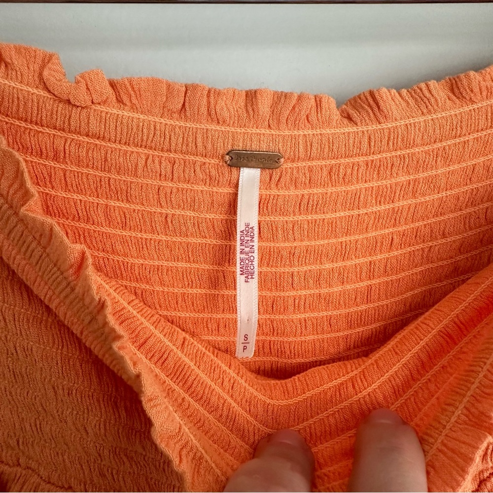 Free People Cascading High Waist Ruffle Midi Boho Skirt Orange - Picture 5 of 5